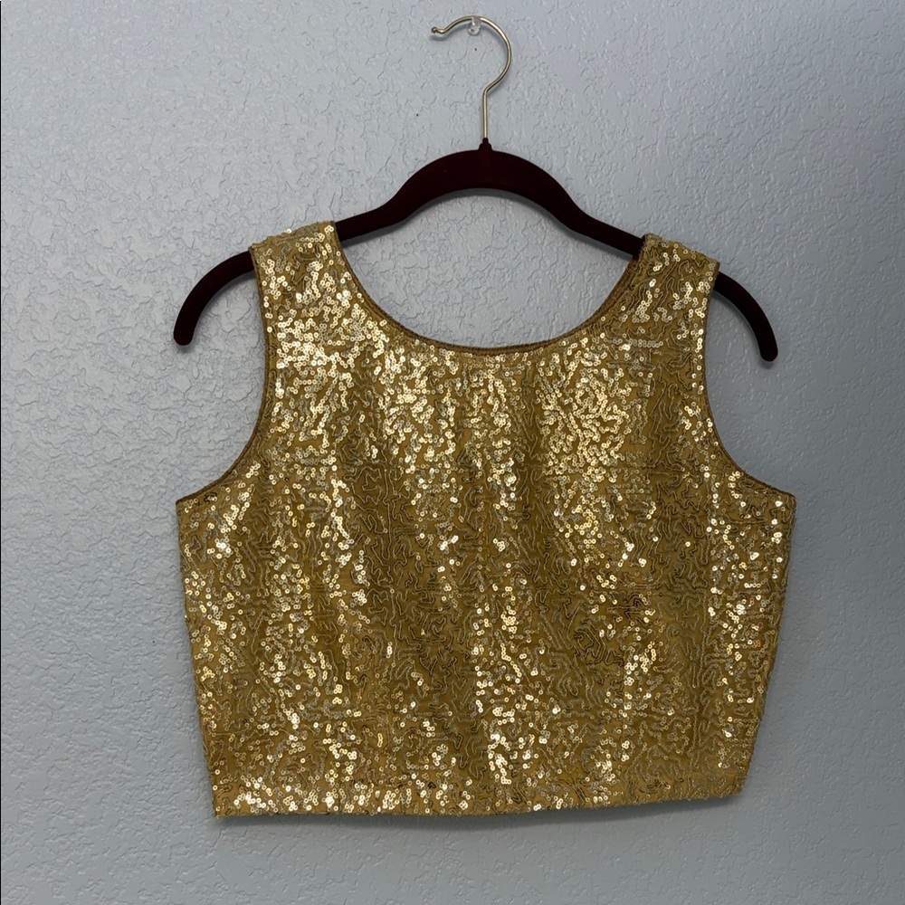 Studio Rasa - Indian Shimmering Gold All Over Sequin Crop Top Size Medium